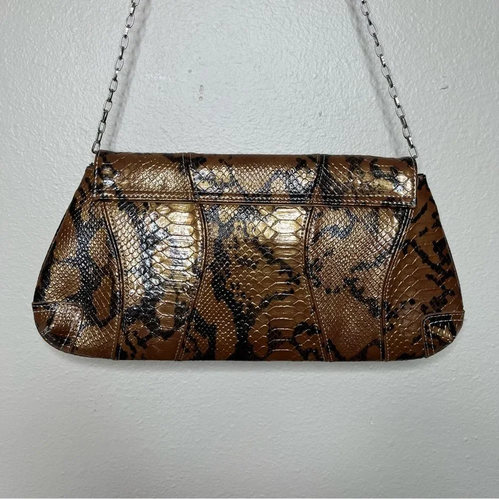 Maurizio Spagni Metallic Copper Reptile Trapezoid Chain Shoulder Bag Clutch
